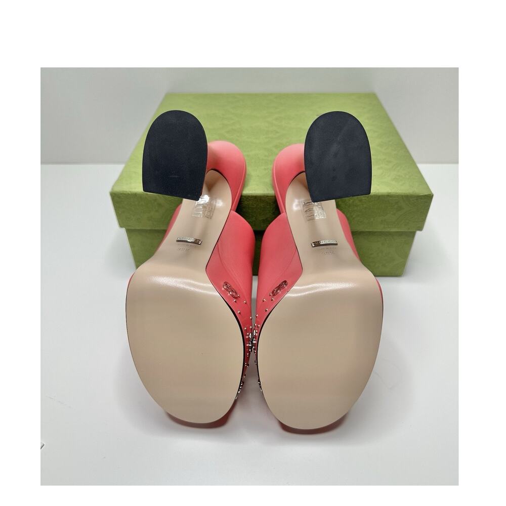 NIB Gucci Janaya Studded GG Platform Sandals EU 39.5 Rhodamine Pink Spool Heel - Picture 11 of 12